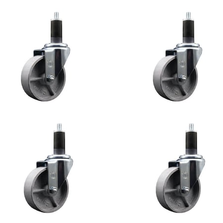 Service Caster 4'' Semi Steel Wheel Swivel 1-1/4'' Expanding Stem Caster Set, 4PK SCC-EX20S415-SSR-114-4